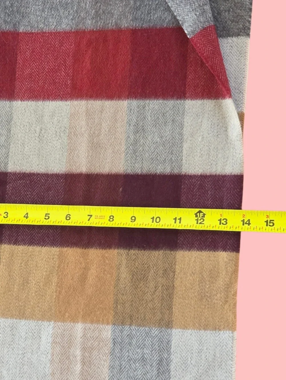 Fraas Plaid Scarf Made in Germany Maroon Gray Tan 14 x 72 Unisex SOFT Fringed